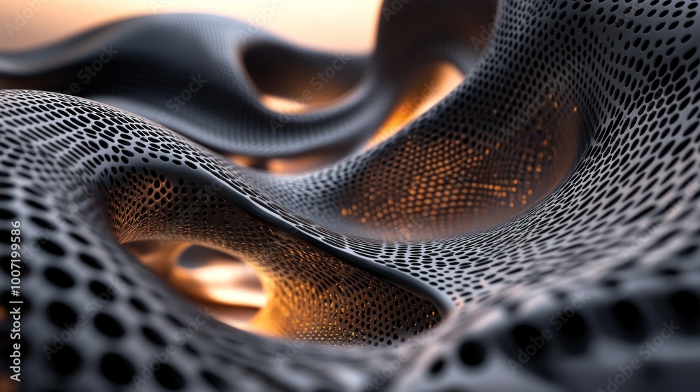Wall mural abstract black grid pattern with glowing light in the center.