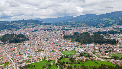Aerial View of Sogamoso City, Boyaca, Colombia - Colonial Architecture and Historical Urban Landscape