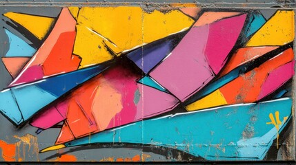 Fototapeta premium Close-up of vibrant graffiti on a wall with bold geometric shapes and colors.