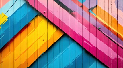 Colorful Diagonal Stripes on Wooden Wall.