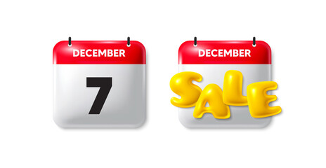 Calendar date sale 3d icon. 7th day of the month icon. Event schedule date. Meeting appointment time. 7th day calendar message. Save the date 3d banner. Day or Month of sales. Vector