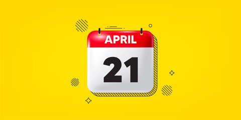 Calendar date of April 3d icon. 21th day of the month icon. Event schedule date. Meeting appointment time. 21th day of April. Calendar month date banner. Day or Monthly page. Vector