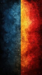 Yellow stripe dividing grunge textured background in red and blue color scheme