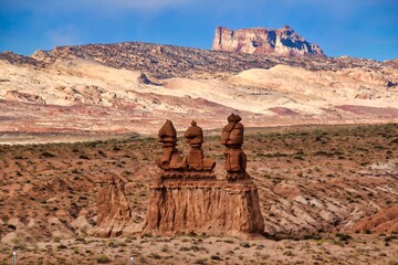 The Three Sisters at Goblin Valley State Park in Utah.