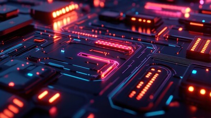 Obraz premium Abstract futuristic circuit board with neon lights.