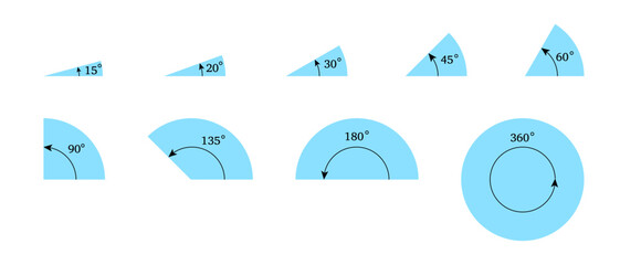 Geometric Mathematical Circle Angles Illustration of Degrees Set