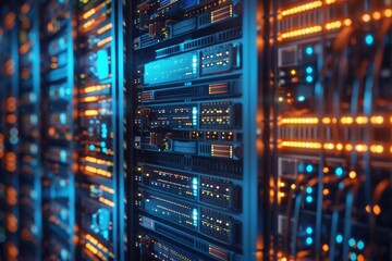 Naklejka premium Rows of servers in a modern data center facility