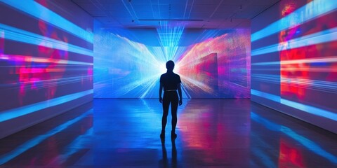 a person walking through a tunnel of light