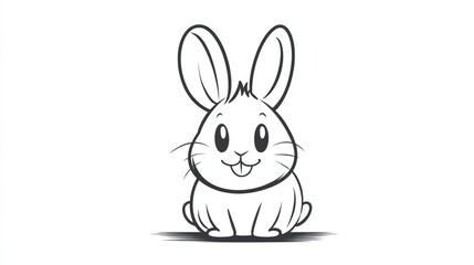 Fototapeta premium A cute cartoon rabbit with big eyes and long ears sits on its hind legs.
