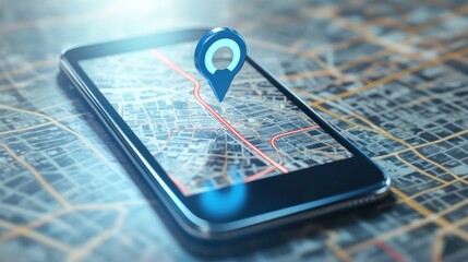 Smartphone with a location marker on a city map.