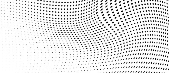 Fototapeta premium Abstract halftone wave dotted background. Halftone grunge pattern with square. Vector halftone modern pop art twisted texture for poster, cover, business card, postcard, art label layout, sticker.