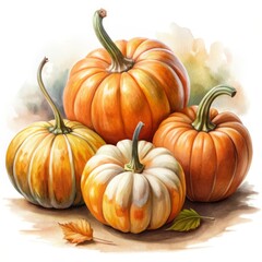 Bring the atmosphere of autumn into your home with watercolor works and colorful pumpkins.
