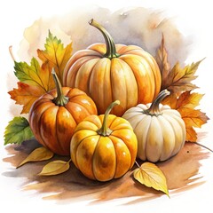 Create the perfect autumn decor with watercolor illustrations of pumpkins and the colors of the season.
