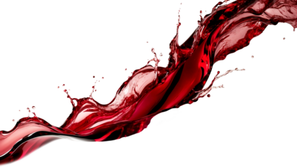 Red Wine Liquid Spilling or Pouring Banner Element with a Transparent Background / Background Removed