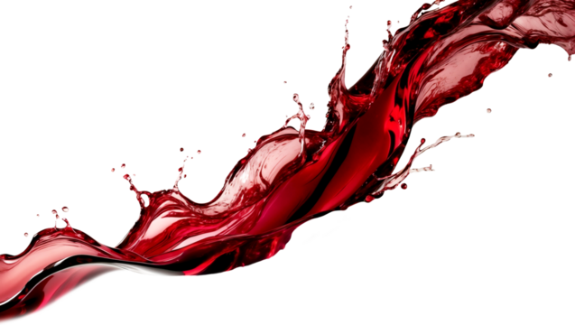 Red Wine Liquid Spilling or Pouring Banner Element with a Transparent Background / Background Removed