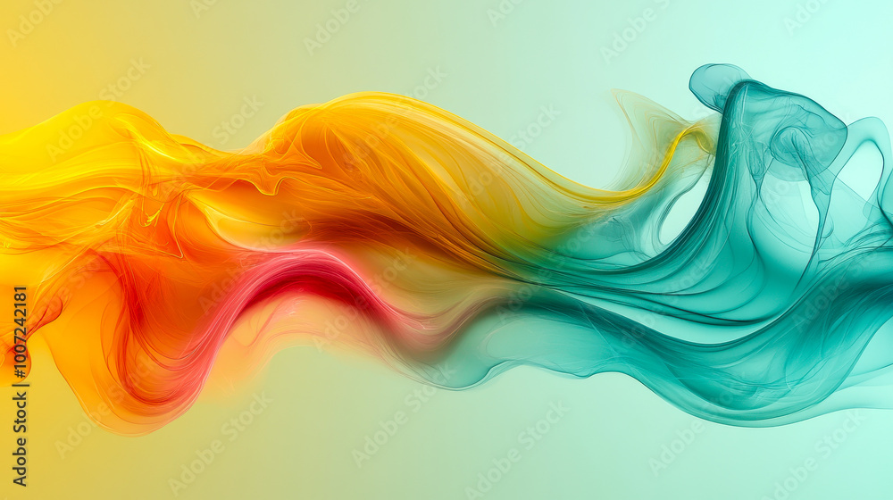 Poster abstract transparent yellow green waves design with smooth curves and soft shadows on modern backgro