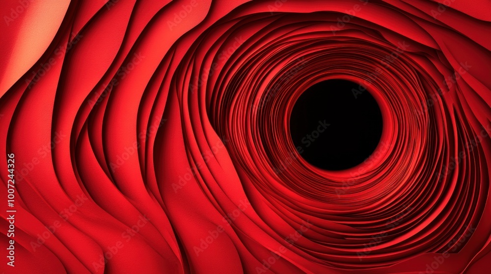 Poster abstract red background with a black circular hole in the center.