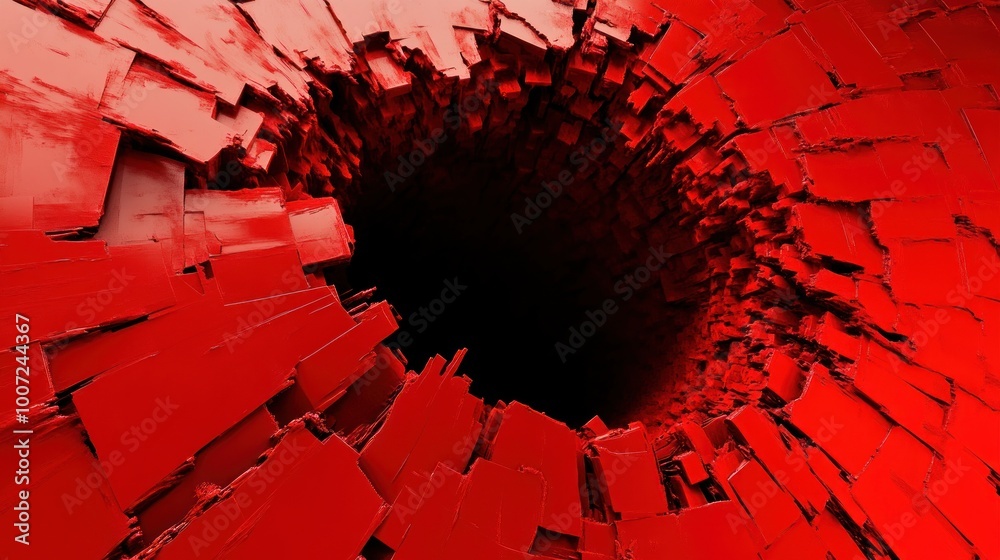 Sticker abstract red geometric shapes form a tunnel or vortex.
