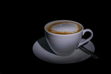 Coffee cup isolated on black background with clipping path and reflection