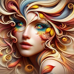 woman face with flowers