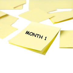 yellow sticky note "month 1"