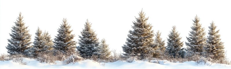 Fototapeta premium Festive Isolated Background with Snow and Christmas Trees Banner