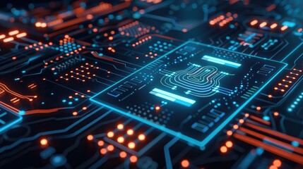 Fototapeta premium A detailed view of a computer circuit board with various components and wires