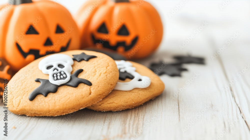 Canvas Prints A close up of a cookie with a skull and crossbone on it