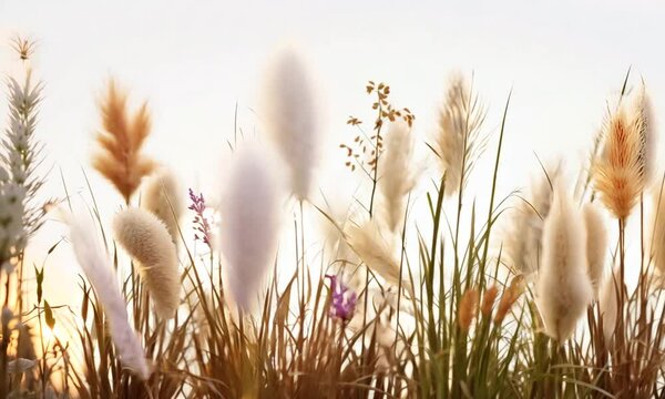 Plantas y flores de muchas clases aisladas en blanco y movidas por el viento.
Fondo de naturaleza y vegetacion.