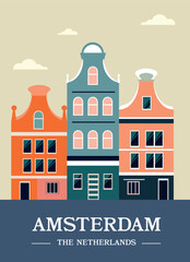 Amsterdam The Netherlands Vintage Travel poster design