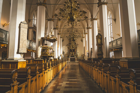 Interior of Trinitatis Church in Copenhagen, Denmark.