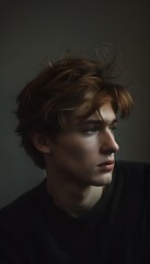 Portrait of a contemplative young man with stylish hair