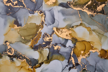 Snaking rivers of metallic gold weave through  vibrant interplay of soft and bold tones. Movement and balance in nature, crafted in the fluid ink technique to create seamless transitions  rich texture