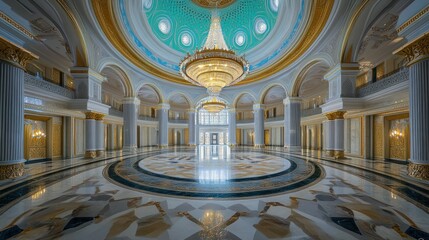 Obraz premium Magnificent Hallway with a Grand Chandelier