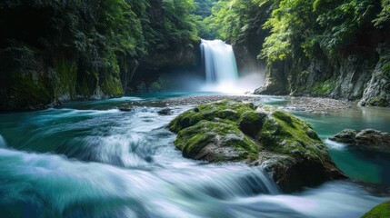 Waterfall in Lush Forest