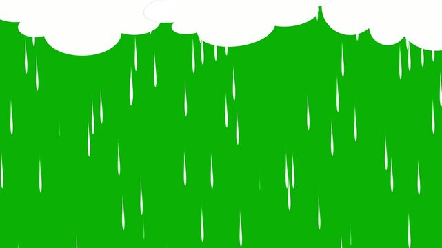 Rainy cartoon cloud, drops of rain on green screen background motion graphic animated 4k video