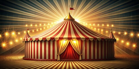 Striped Circus Tent with Golden Lights, 3D Render, Circus, Tent, Carnival,