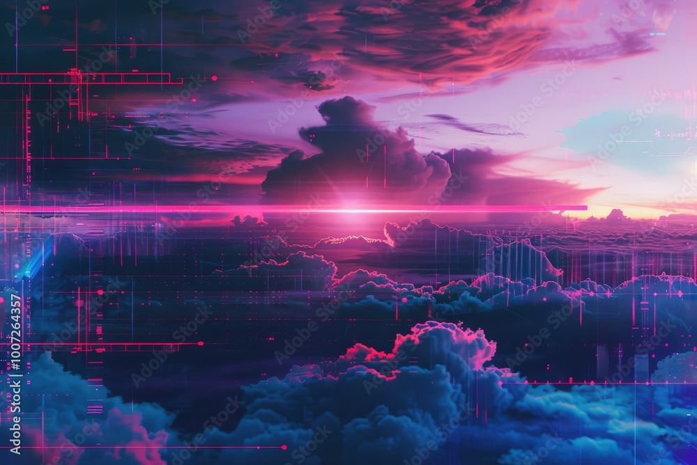Wall mural a colorful sky with pink clouds and blue sky, generative ai image
