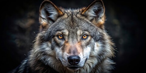 Obraz premium Wolf Portrait Close-up of a Grey Wolf with Golden Eyes, Nature, Wildlife, Predator