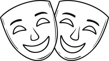 Comedy and Tragedy Masks. Masquerade Mask, Comic and Tragic Vector Icon for Theater or Carnival.