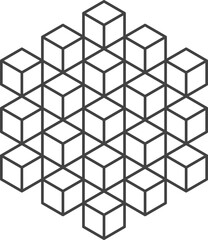 Cube logo, geometric vector design. Monochrome box logotype company, trendy techno emblem in isometric line style.