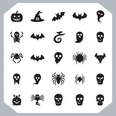 Set of logotype different type of black simple Halloween vector illustration silhouettes in white background, collection of Halloween silhouettes