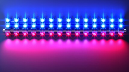 Realistic vector illustration of blue and red flashing sirens on emergency vehicles in the dark