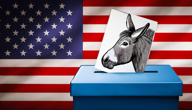 ballot with democrat symbol in blue box