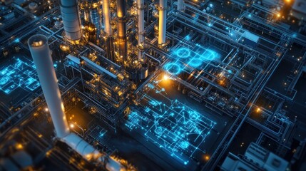 Fototapeta premium Industrial Complex with Digital Overlay