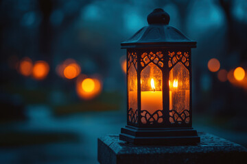 Candles in Glass Lanterns at the Cemetery