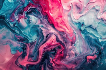 Fototapeta premium Dynamic abstract fluid art with vibrant pink red and blue swirls.