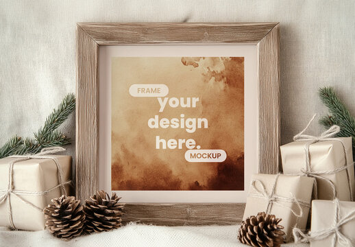 Picture Frame with Winter Decor with Generative AI