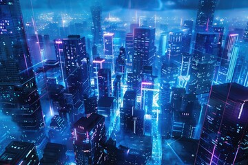 Fototapeta premium blue neon light city background