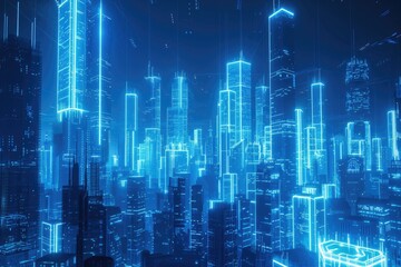 Fototapeta premium blue neon light city background